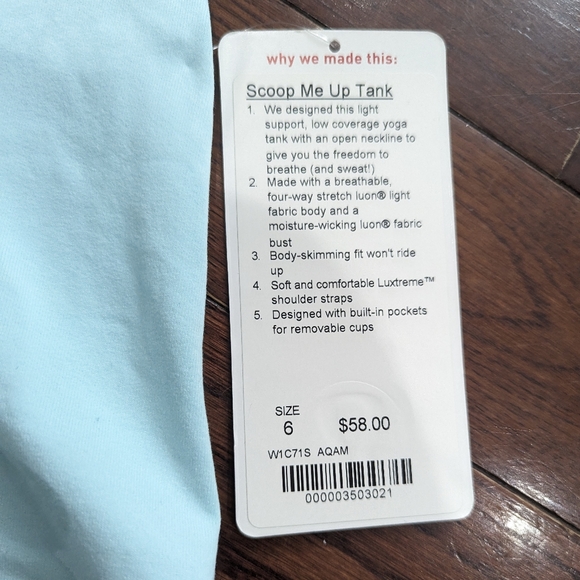 BNWT Lululemon Scoop me up tank II - aquamarine - size 6 - Picture 13 of 13